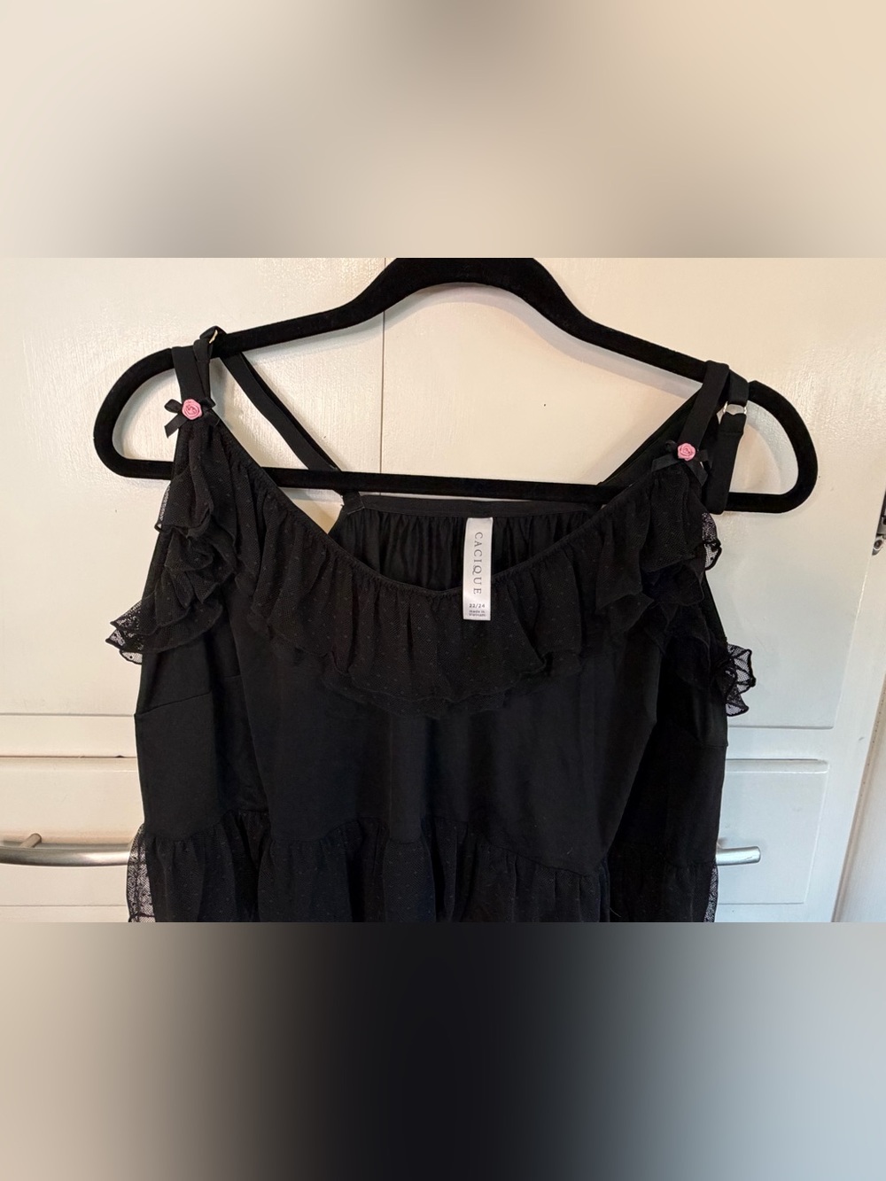 Cacique Lane Bryant 22/24 Black Ruffle Lingerie Cami & Shorts Set NWOT